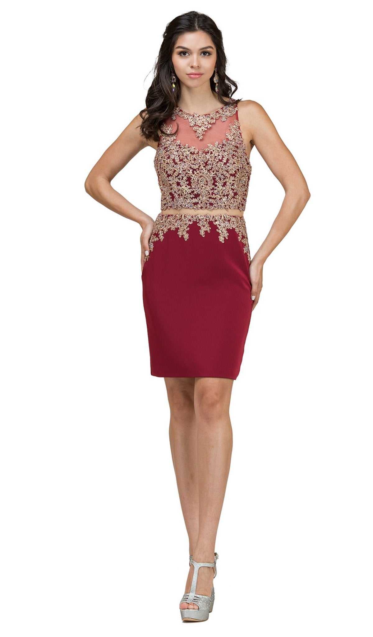 Dancing Queen, Dancing Queen - 2000 Mock Two-Piece Illusion Lace Cocktail Dress