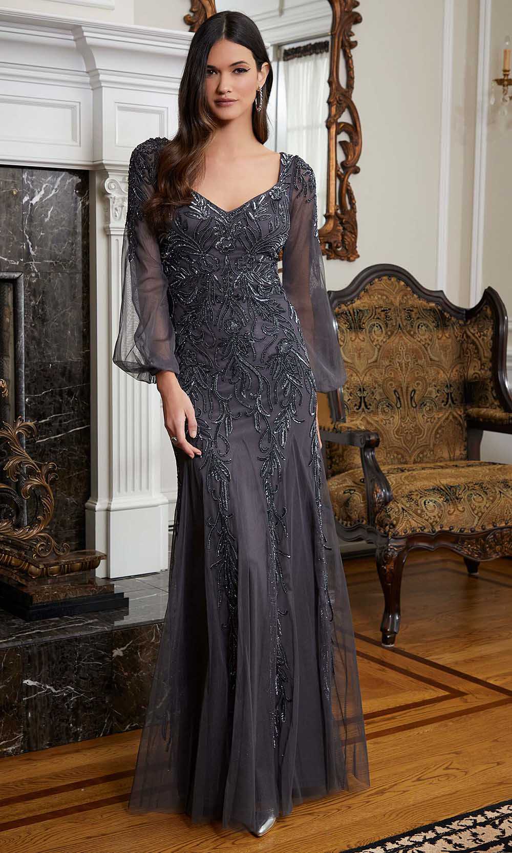 MGNY by Mori Lee, MGNY By Mori Lee 72820 - Bishop Sleeve Beaded Evening Gown