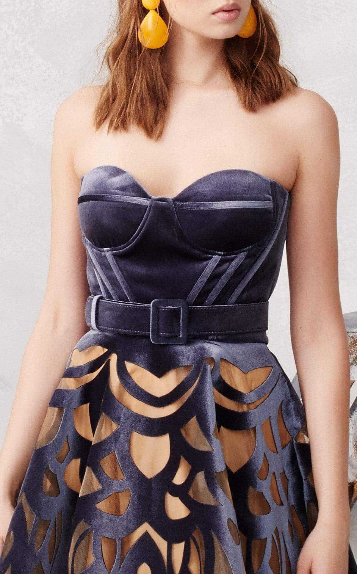 MNM Couture, MNM COUTURE - N0280 Bustier Illusion Cutout Velvet Gown