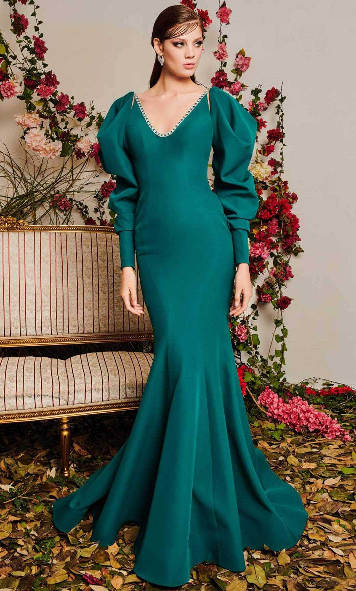 MNM Couture, MNM COUTURE N0495 - Crepe Formal Puffy Sleeve Gown