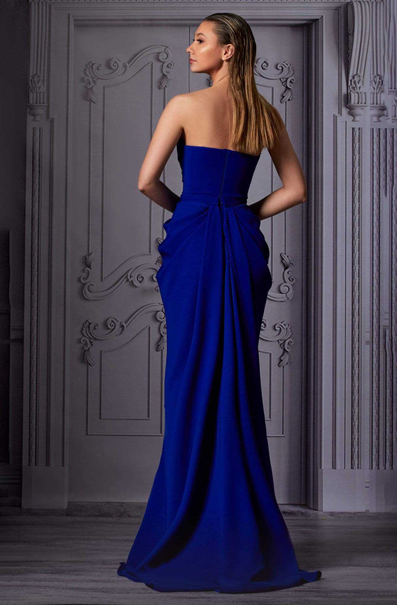 MNM Couture, MNM Couture - K3854 Ruched Asymmetrical Sheath Dress