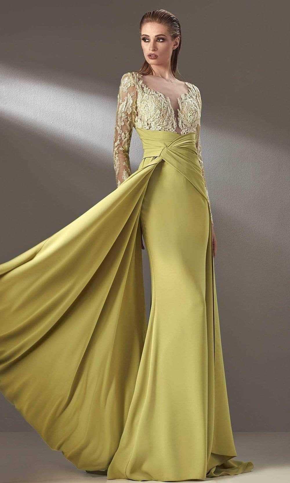 MNM Couture, MNM Couture K3893 - Illusion Jewel Draped Evening Dress