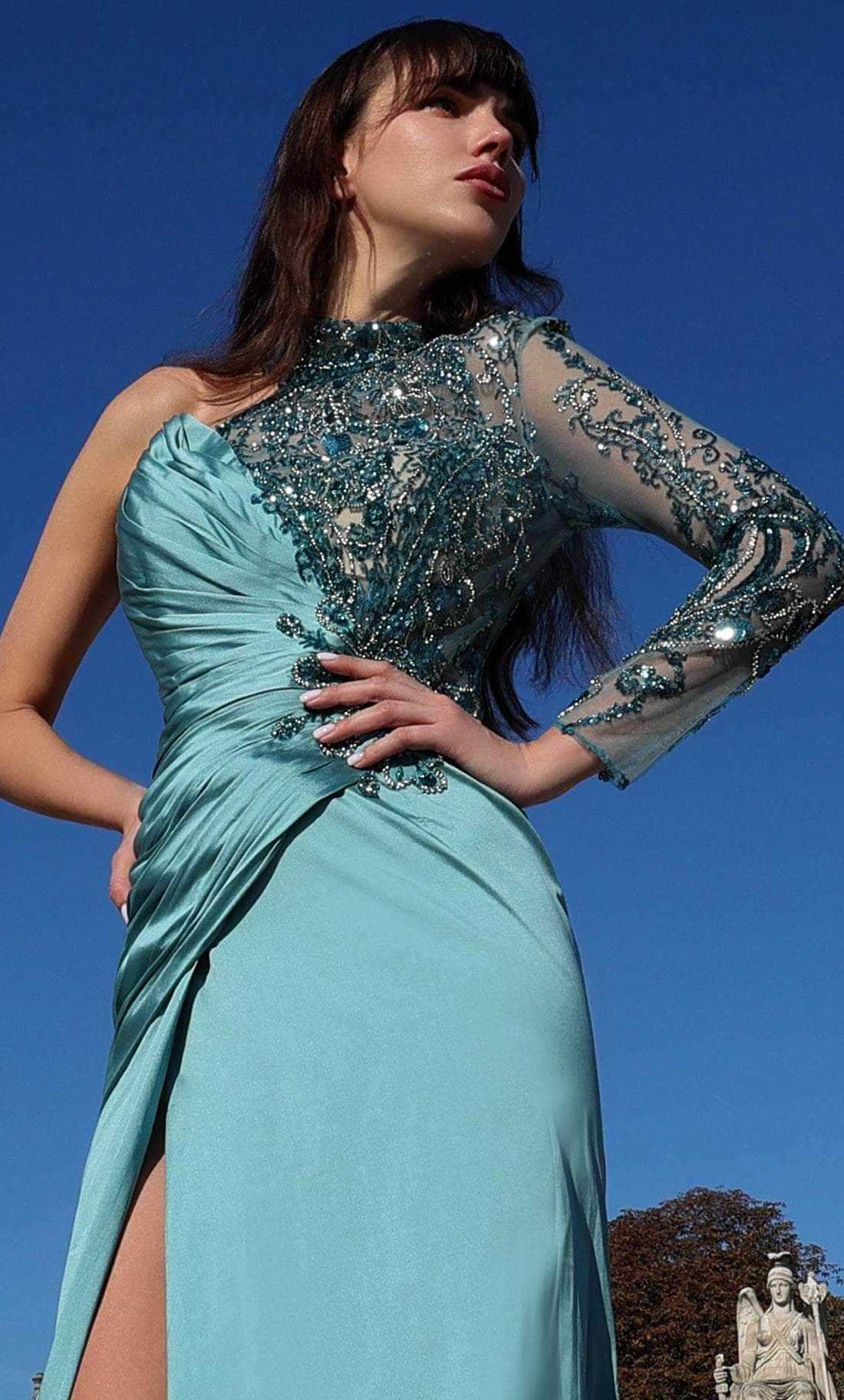 MNM Couture, MNM Couture K4017 - One-Shoulder Embellished Bodice Evening Gown