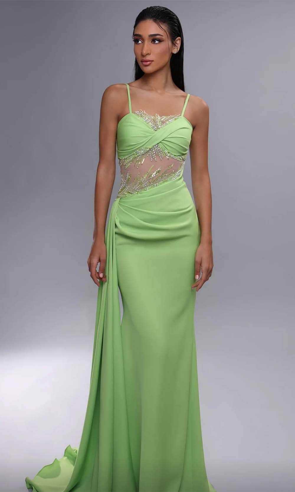 MNM Couture, MNM Couture K4081 - Illusion Midriff Evening Dress