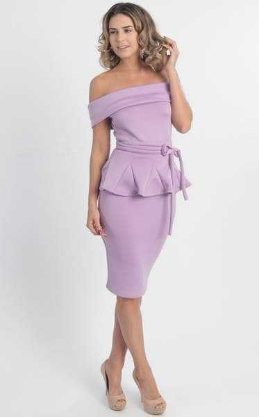 MNM Couture, MNM Couture - L0003 Peplum Knee-Length Formal Dress