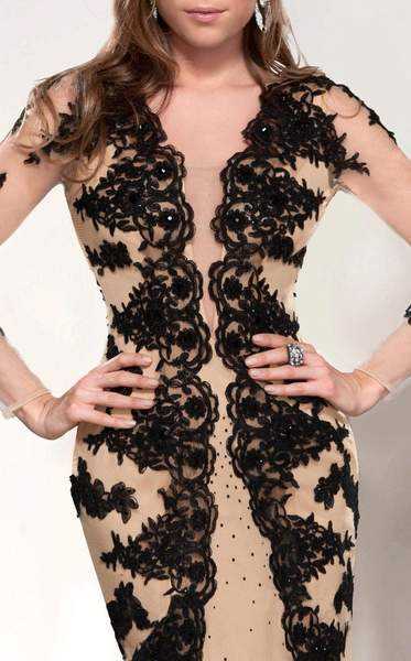MNM Couture, MNM Couture - Lace V-neck Mermaid Dress 9582 - 1 pc Black/Nude In Size 20 Available