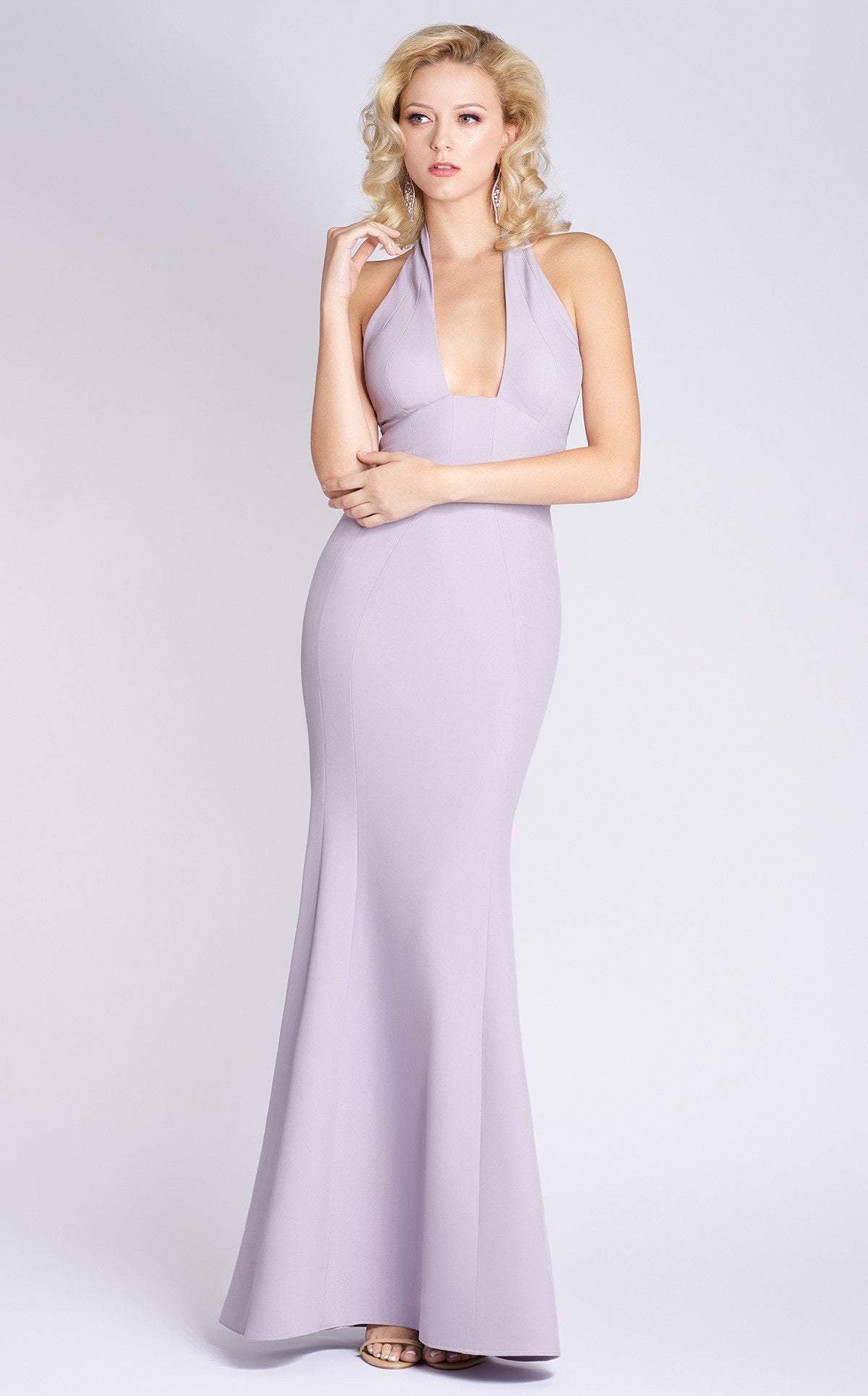 MNM Couture, MNM Couture - M0004 Halter Neckline Crepe Mermaid Long Dress