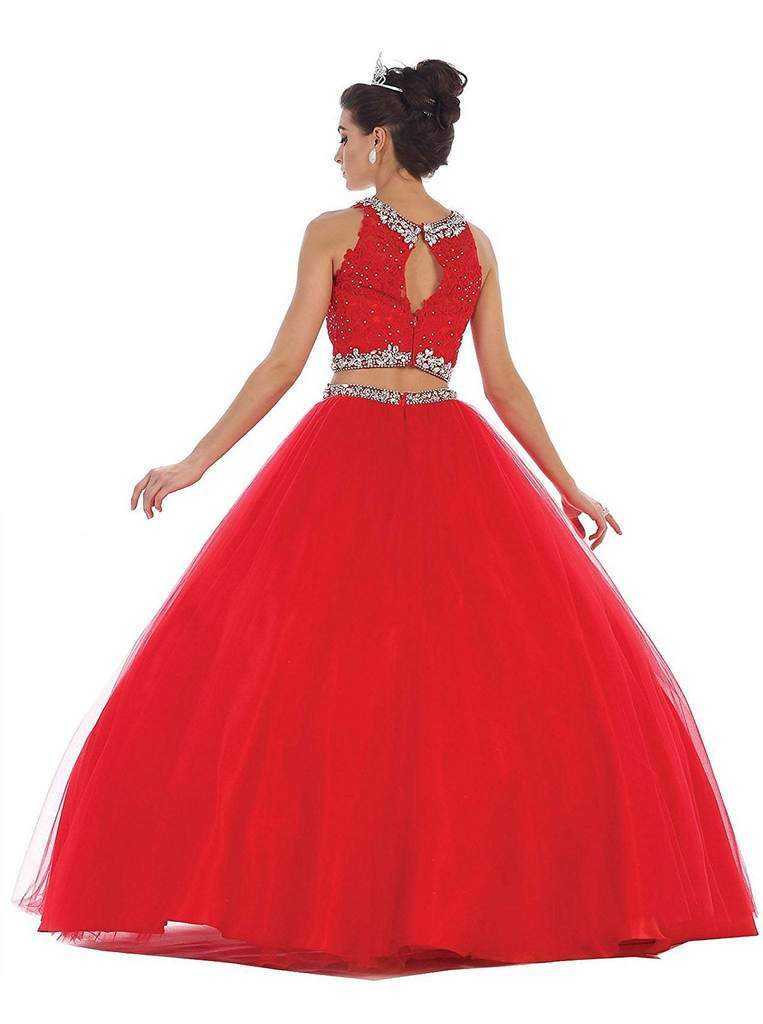 May Queen, May Queen - LK-81 Two Piece Beaded Embellished Ballgown - 1 Pc Red in Size 4 Available