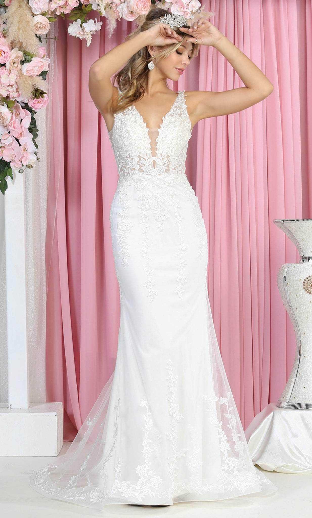 May Queen, May Queen RQ7889 - V Neck and Back Bridal Dress