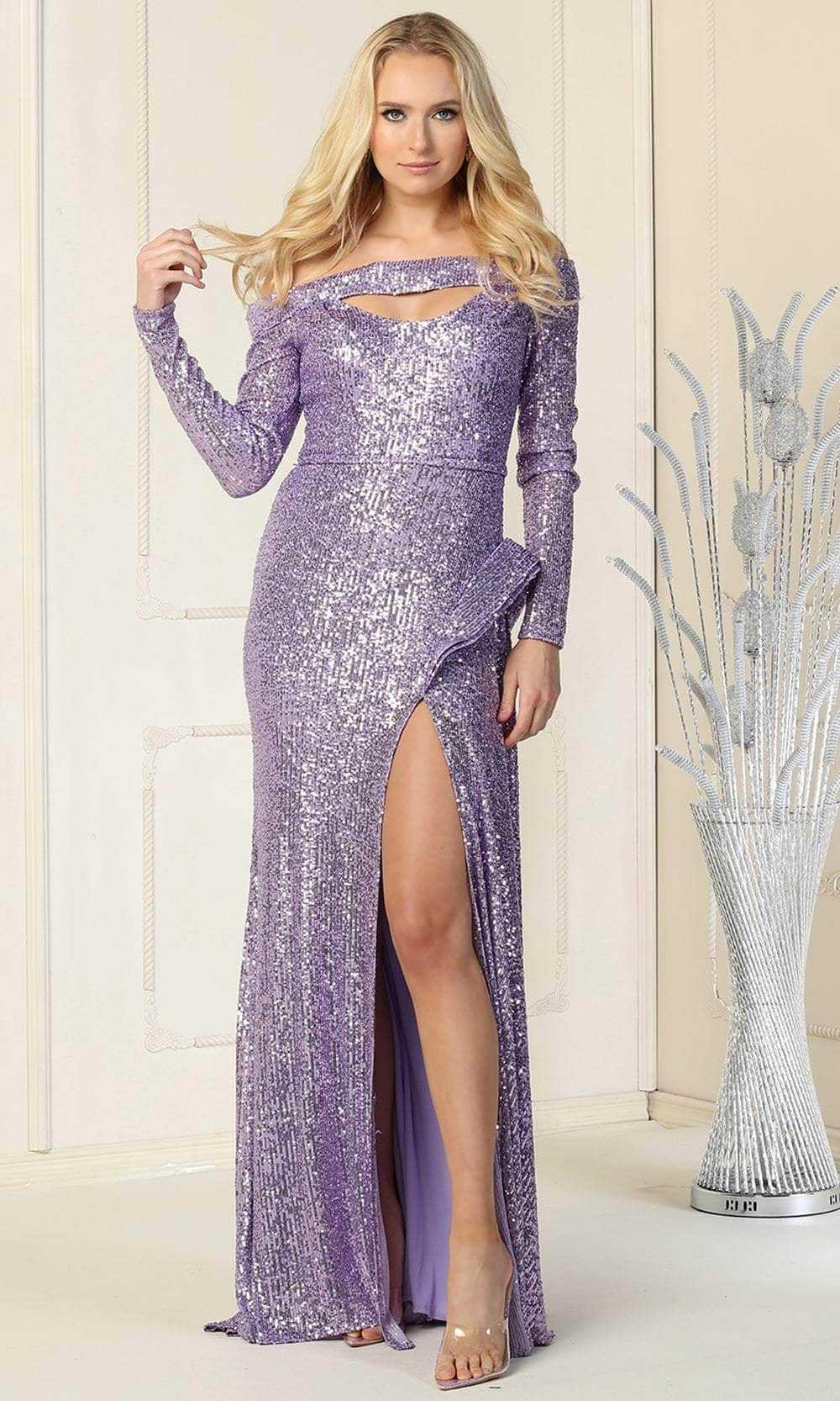 May Queen, May Queen RQ7890 - Cutout Neckline Fully Sequined Evening Gown