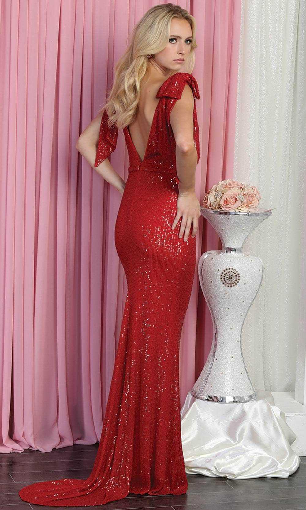 May Queen, May Queen RQ7891 - Fully Sequined Ribbon Straps Evening Gown