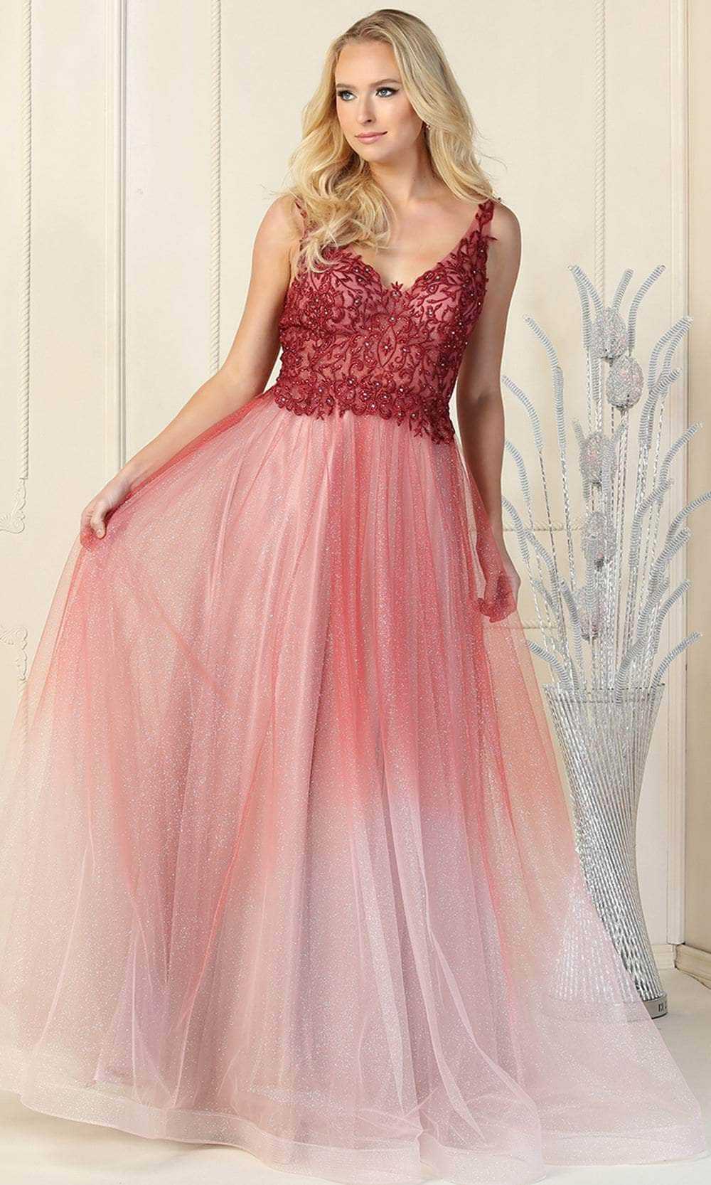 May Queen, May Queen RQ7899 - Sleeveless V-neck Formal Gown