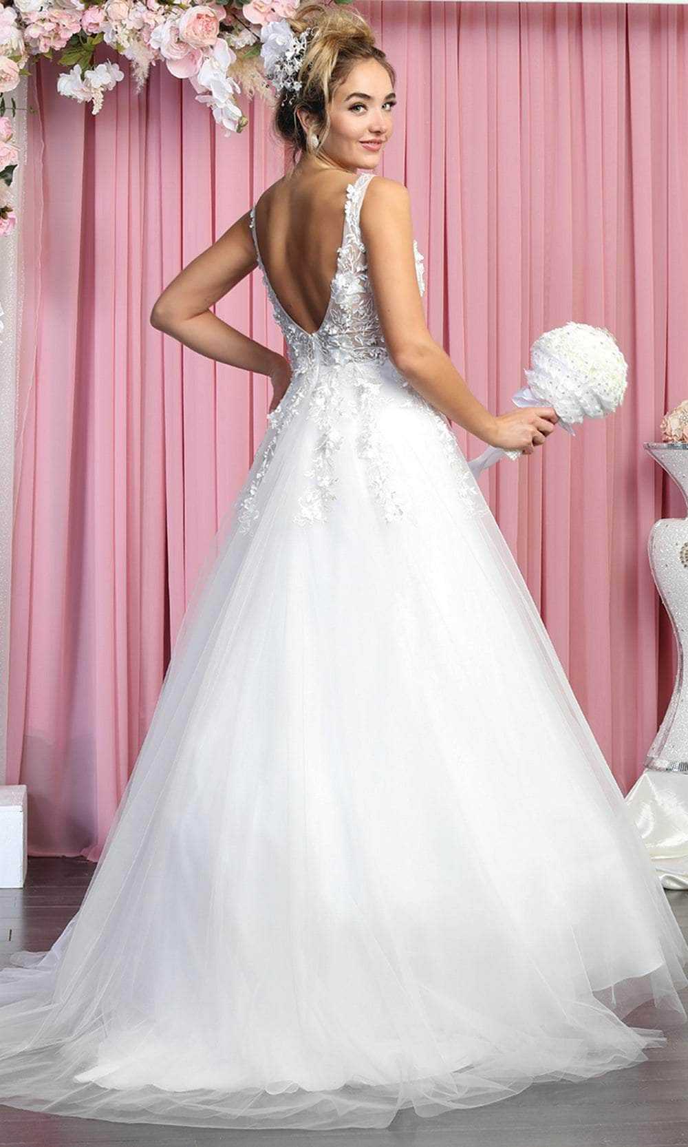 May Queen, May Queen RQ7902 - Sleeveless Plunging V-Neckline Wedding Gown