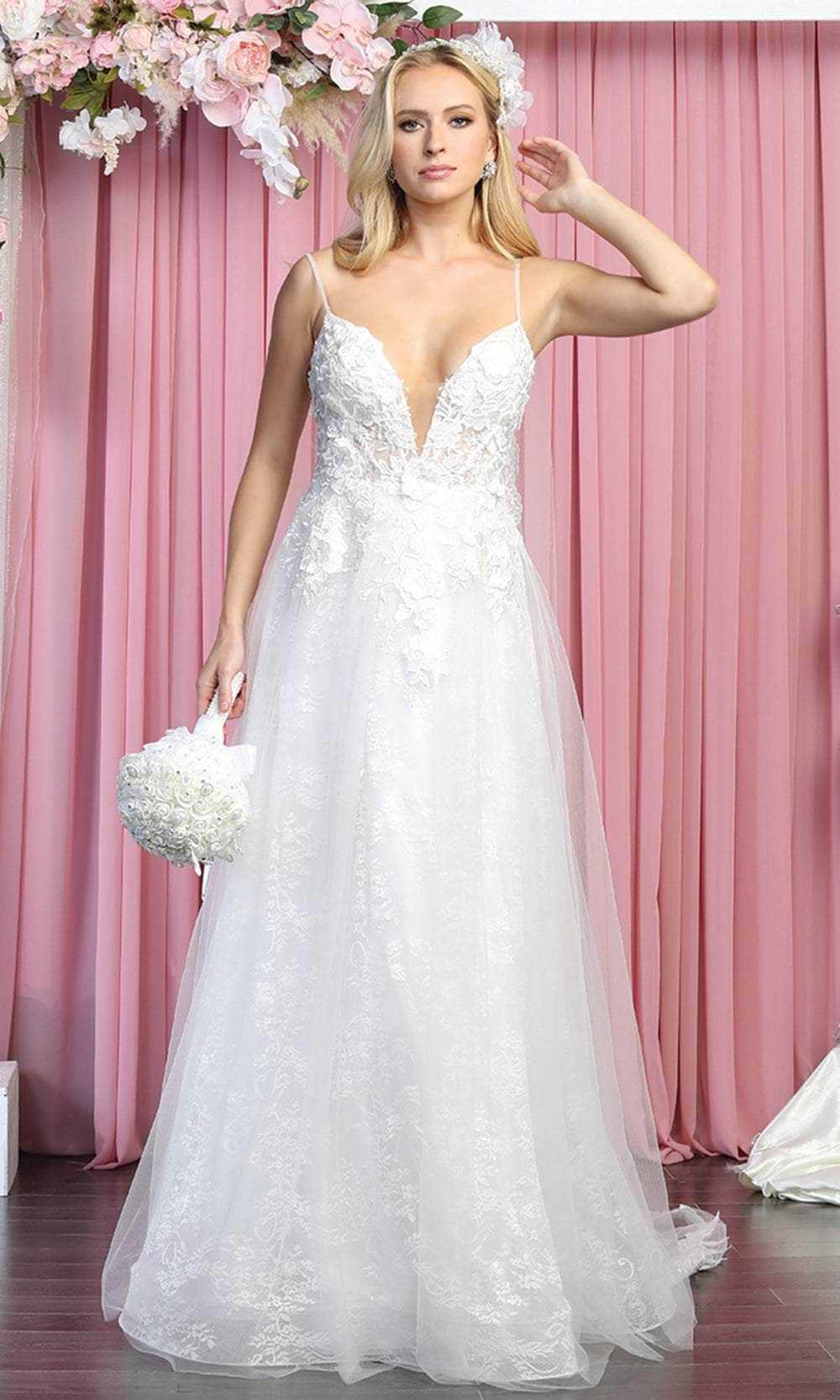 May Queen, May Queen RQ7915 - Sleeveless Deep V-neck Bridal Gown
