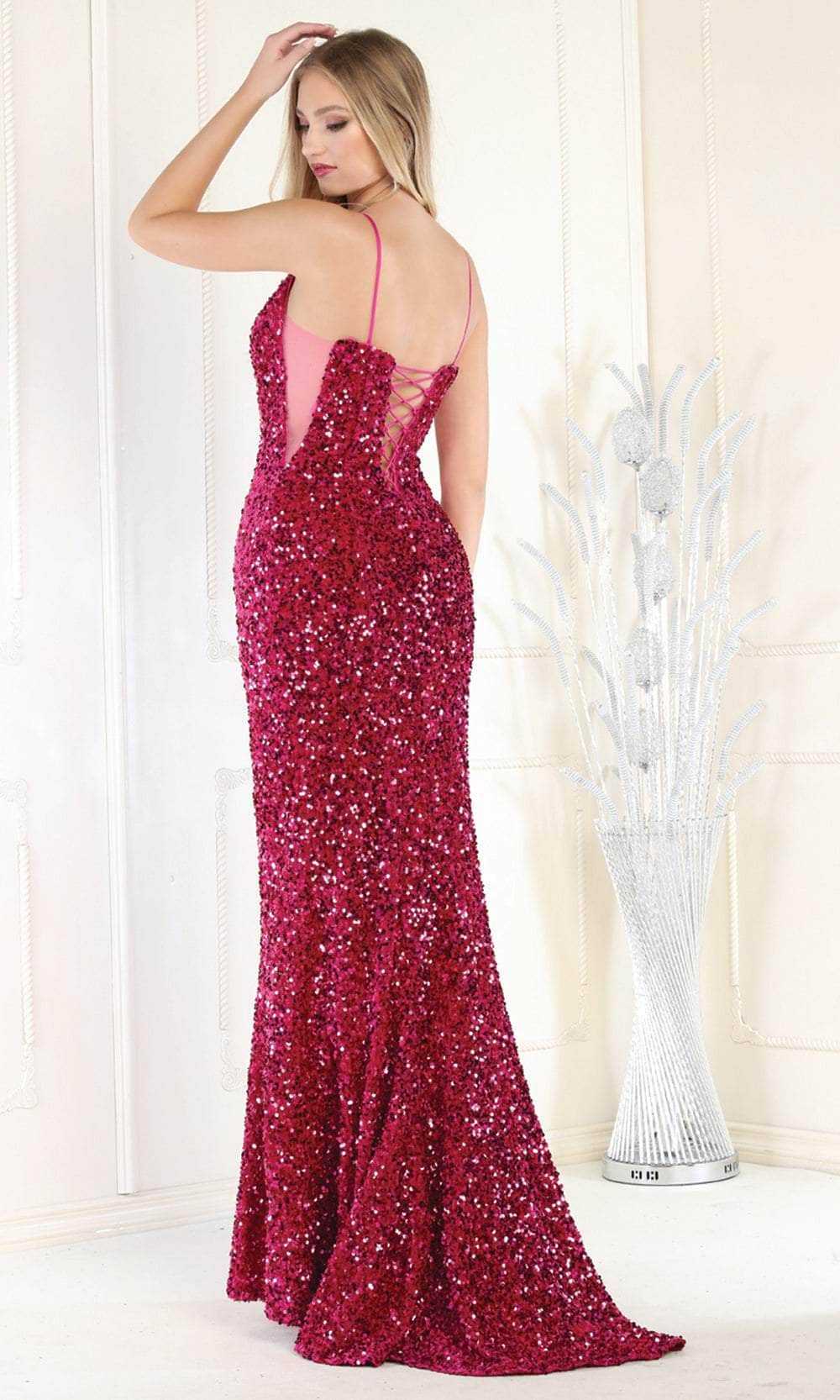 May Queen, May Queen RQ7987 - Sequin Embellished Sleeveless Evening Dress