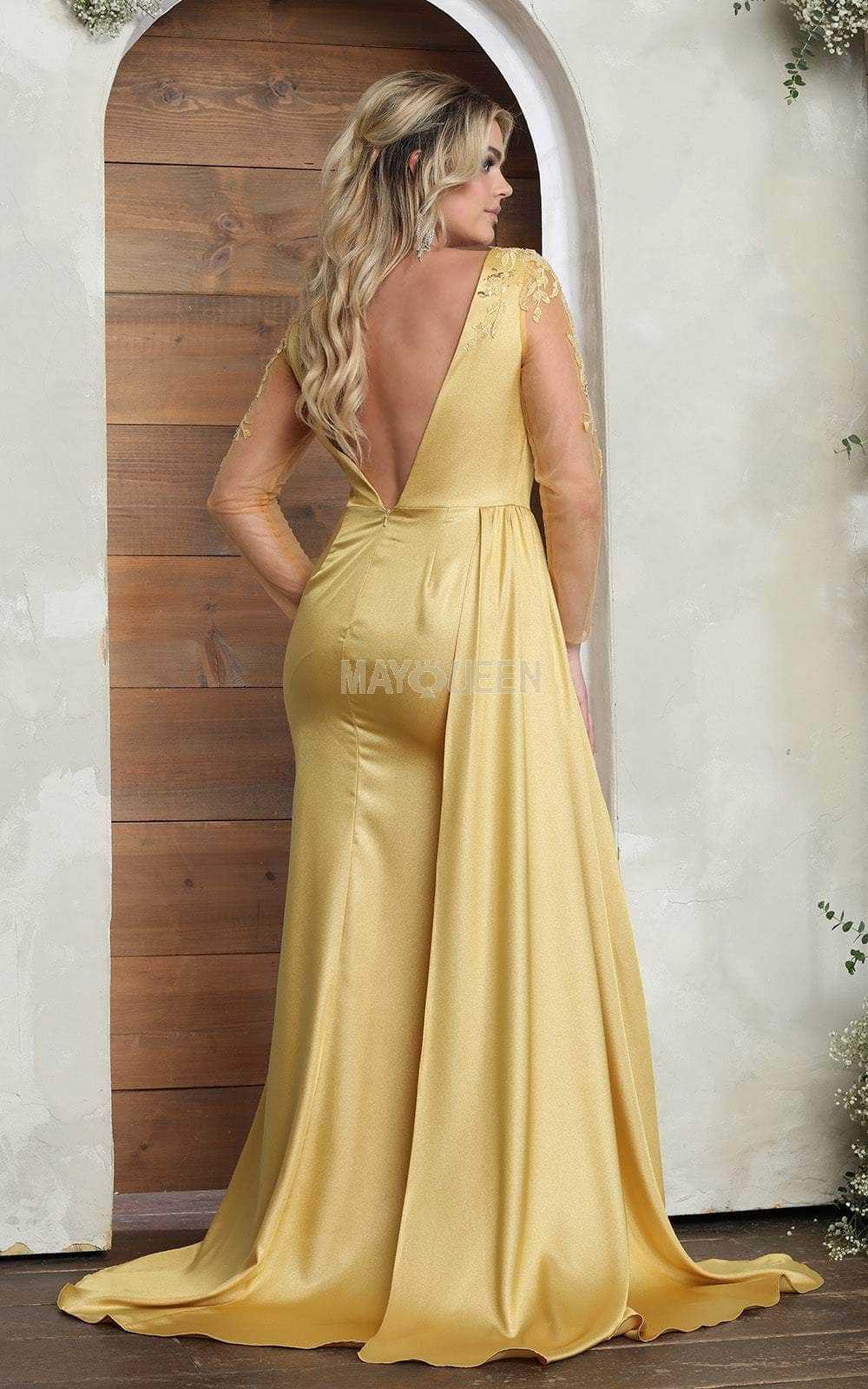 May Queen, May Queen RQ8045 - Sheer Long Sleeve Ruched Prom Gown