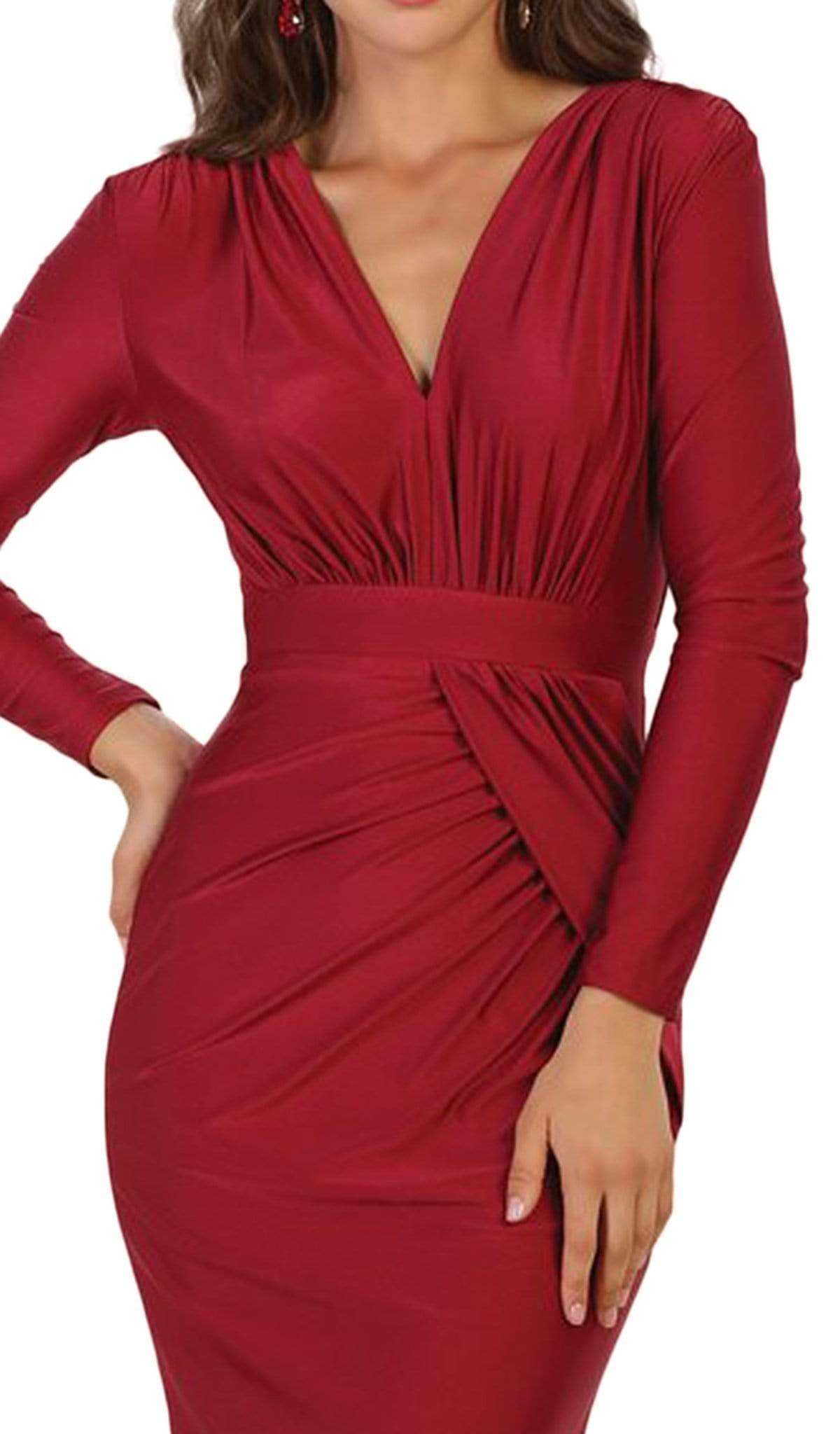 May Queen, May Queen - Ruched Deep V-neck Sheath Evening Dress MQ1530