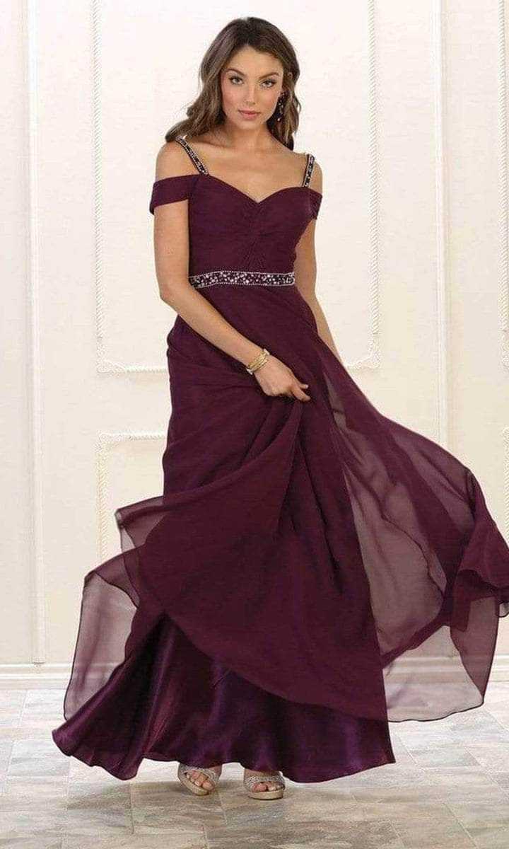 May Queen, May Queen - Ruched Off Shoulder Prom Gown MQ1515 - 1 pc Eggplant In Size 16 Available