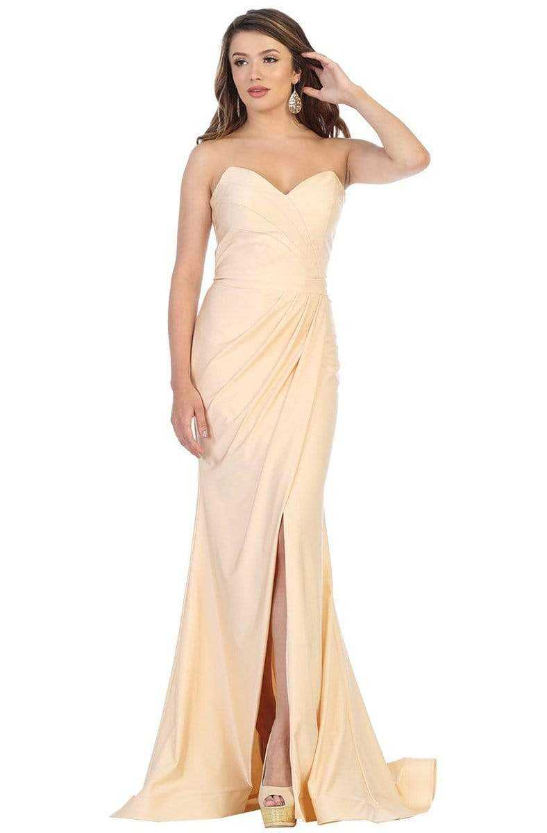 May Queen, May Queen - Ruched Sweetheart Draping High Slit Dress MQ1718