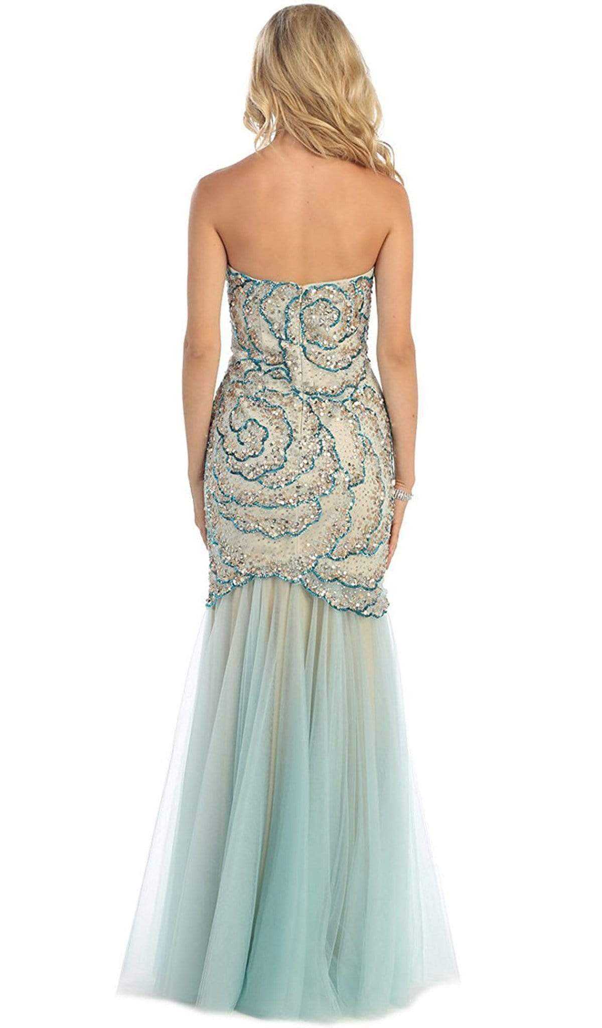 May Queen, May Queen - Sequined Rosette Motif Evening Gown RQ7289 - 2 pcs Aqua/Nude in Size 8 and 14 Available