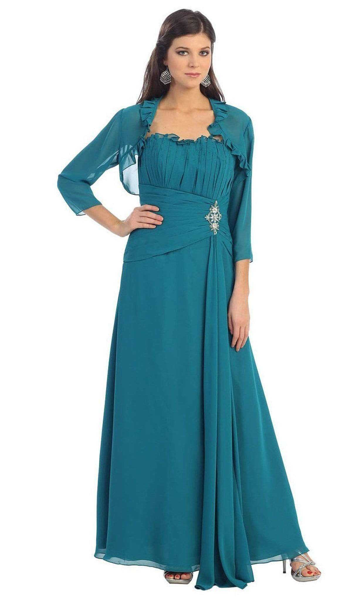 May Queen, May Queen - Strapless Pleated A-Line Gown with Bolero MQ 630 - 1 Pc Teal in Size L Available