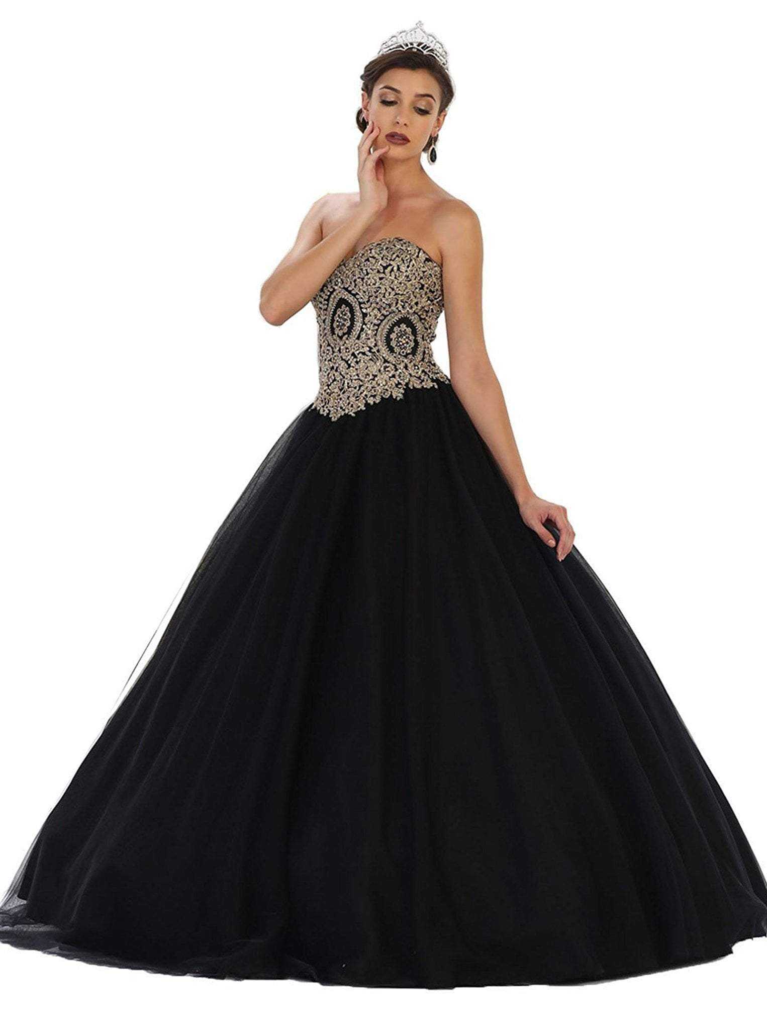 May Queen, May Queen - Strapless Sweetheart Gilded Quinceanera Ballgown LK-74