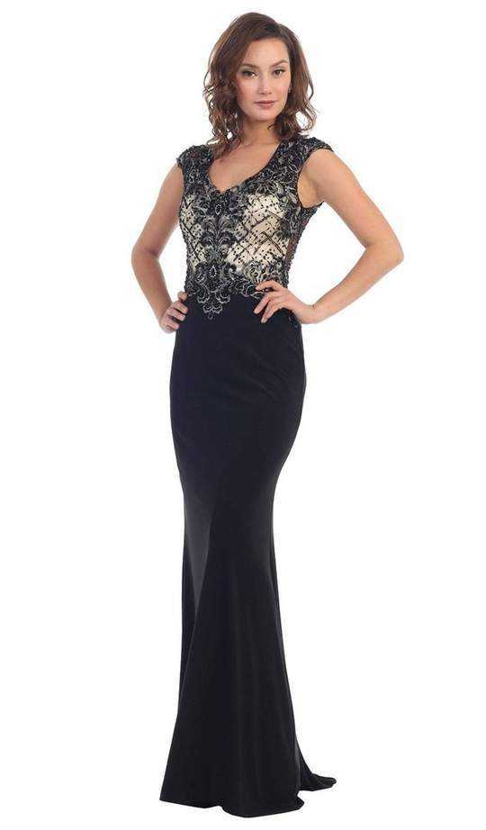May Queen, May Queen - V-Neck Sheath Long Dress RQ-7250 - 1 pc Black In Size 4 Available