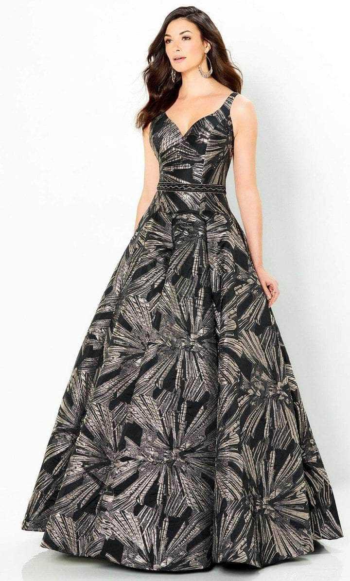 Montage by Mon Cheri, Montage by Mon Cheri - Sleeveless Brocade Pleated Ballgown 220953 - 1 pc Blk/Ant Gold In Size 12 Available