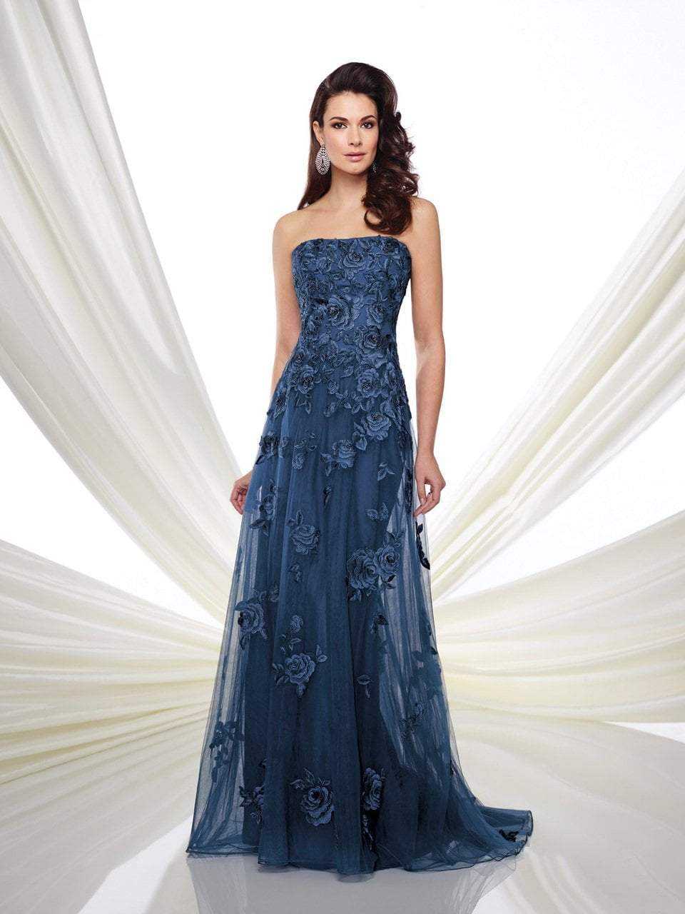 Montage by Mon Cheri, Montage by Mon Cheri - Strapless Embroidered A-line Dress 216976 - 1 pc Navy in Size 14 Available