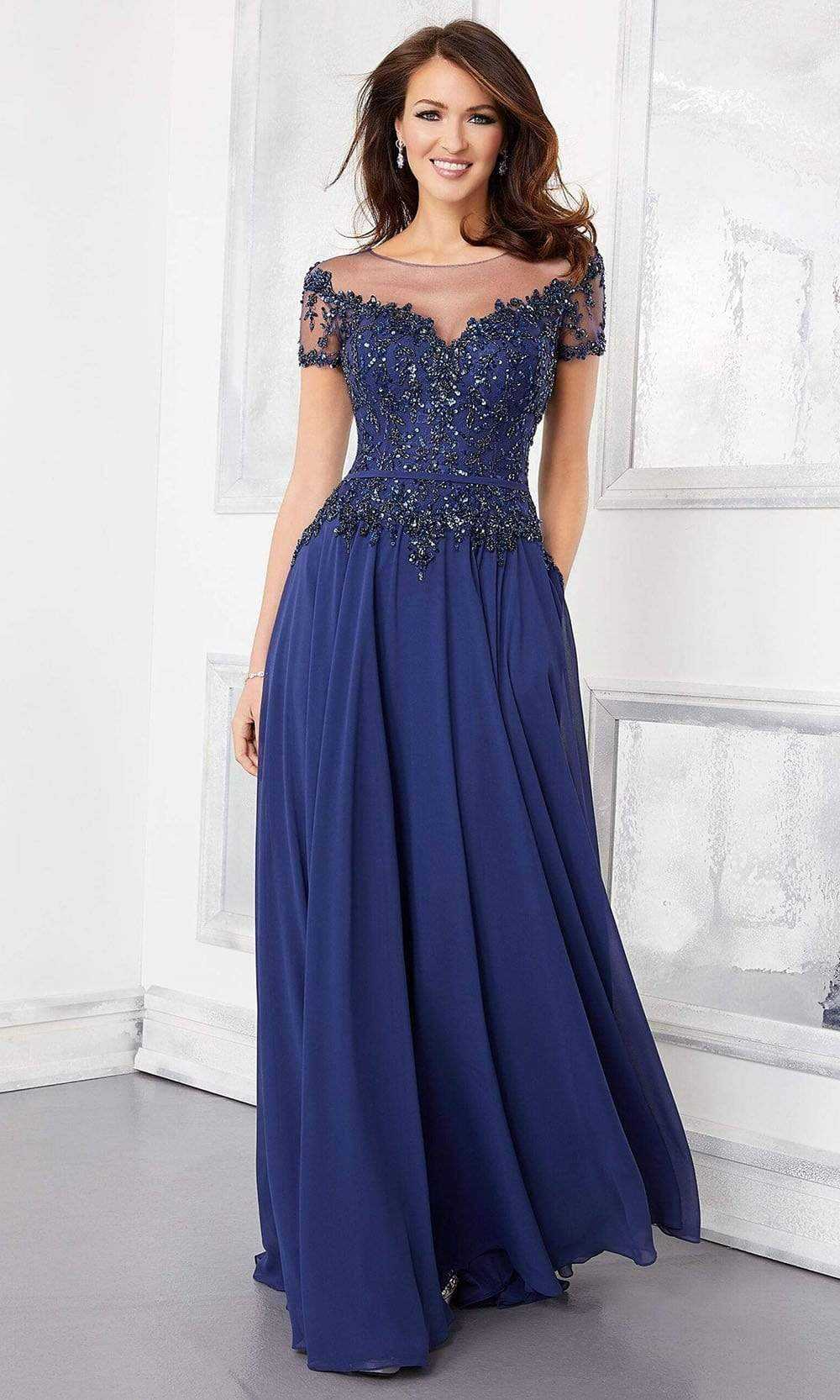 MGNY by Mori Lee, Mori Lee - 72309 Illusion Neckline Crystal Beaded Chiffon A-Line Gown