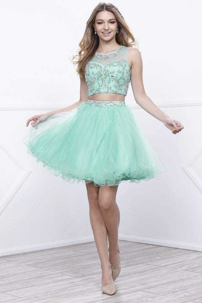 Nox Anabel, Nox Anabel 6052 Two-Piece Ruffle Ornate A-Line Dress in Mint Green