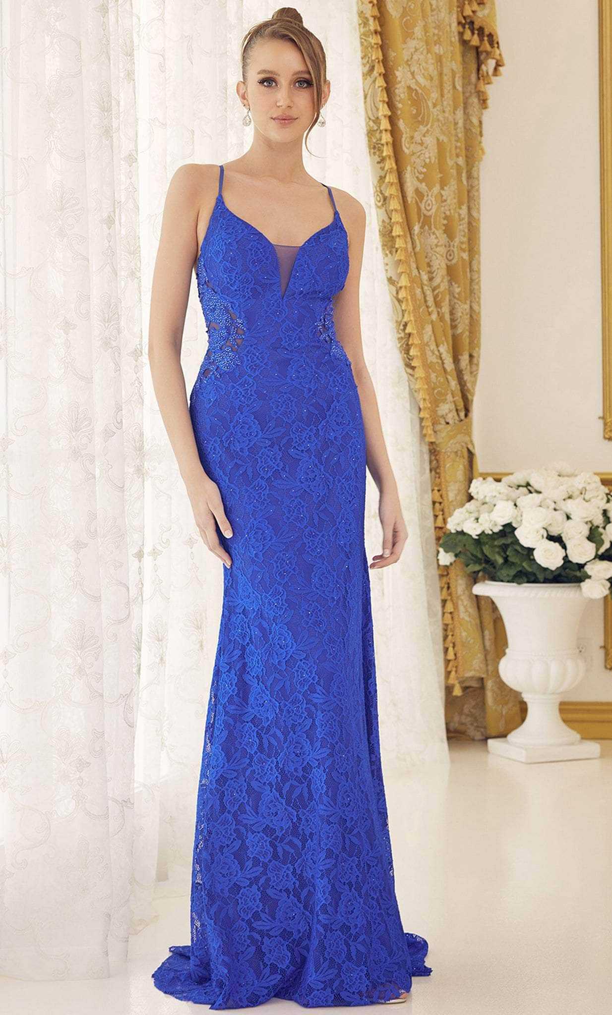 Nox Anabel, Nox Anabel E1076 - Beaded Lace Prom Dress