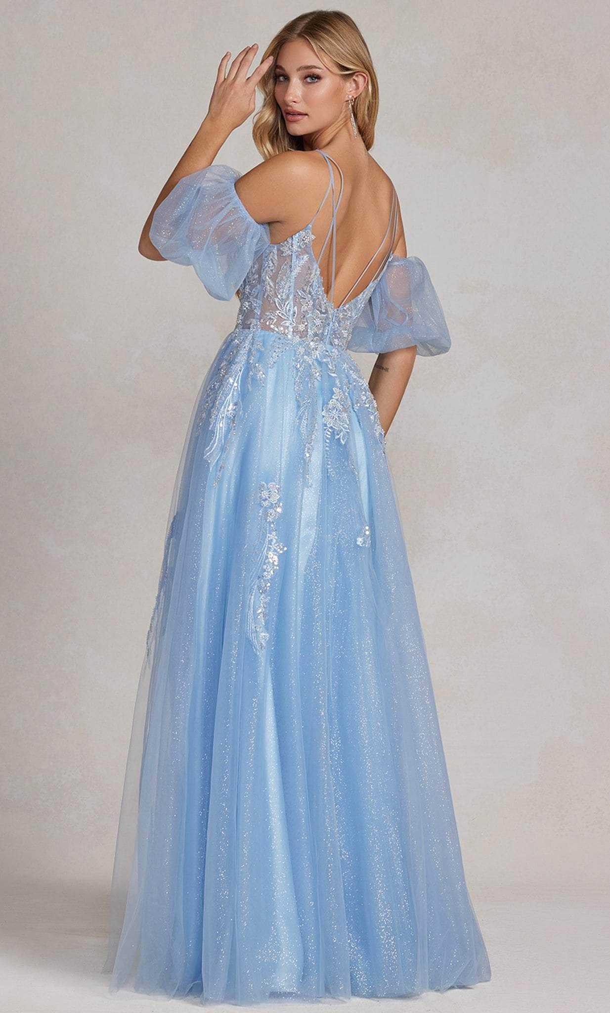 Nox Anabel, Nox Anabel E1173 - Cold Shoulder Tulle Prom Gown