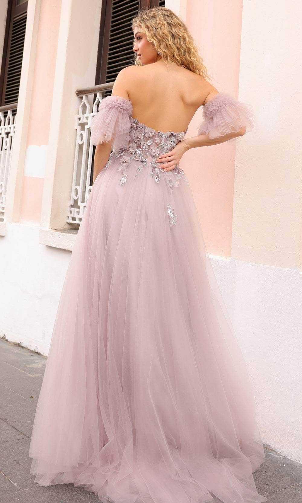 Nox Anabel, Nox Anabel E1453 - 3D Floral Embellished Strapless Prom Gown