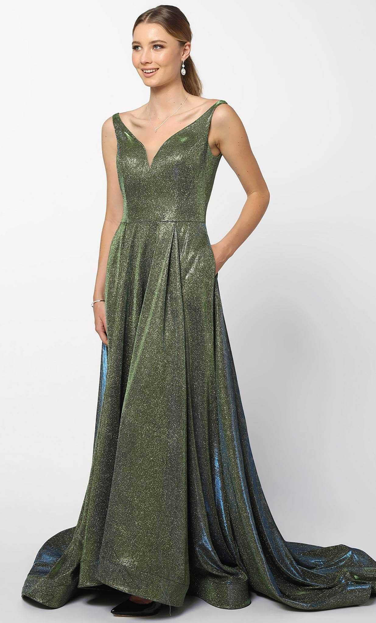 Nox Anabel, Nox Anabel R274 - Wide Neck Glittered Prom Gown
