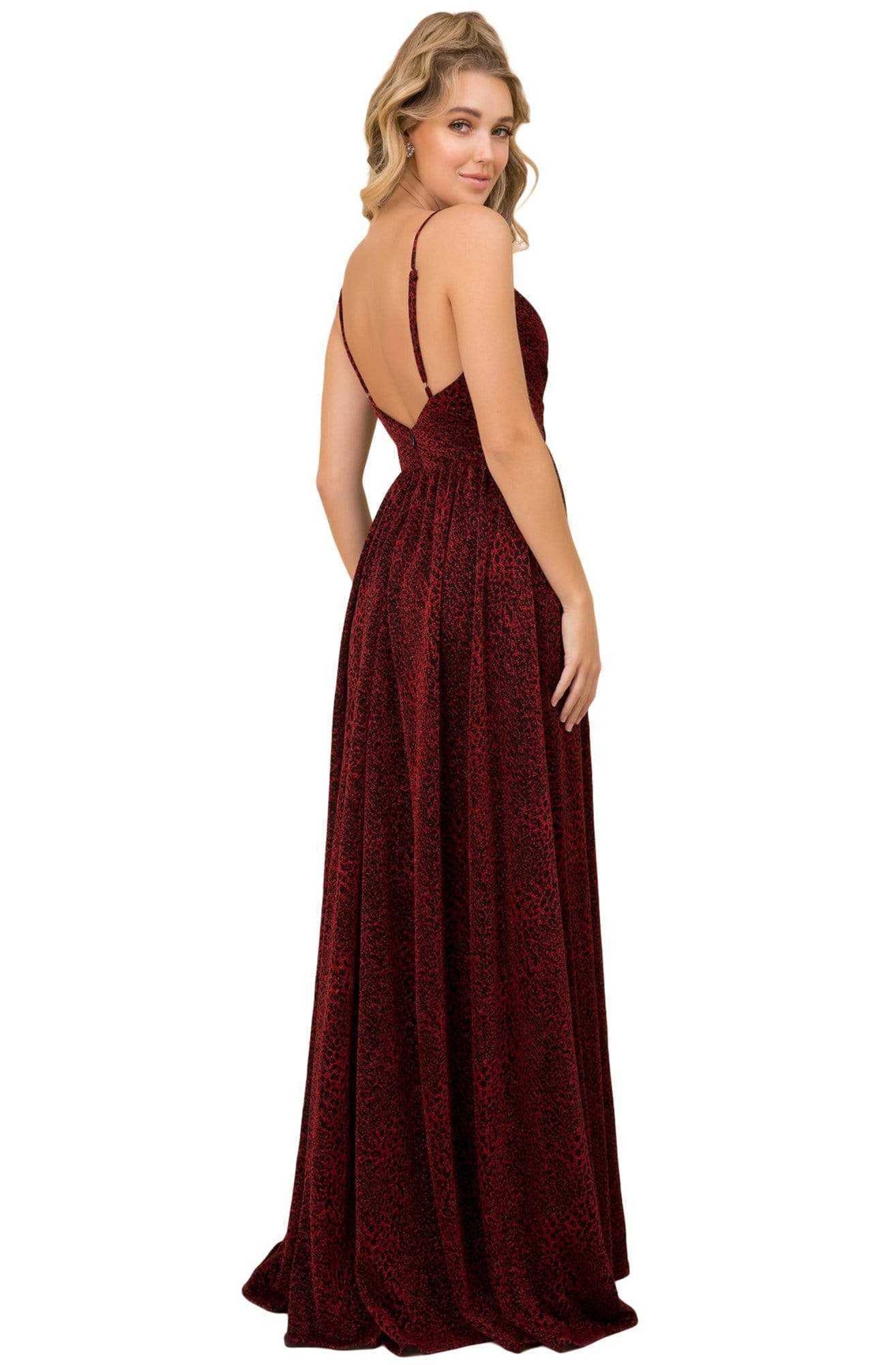 Nox Anabel, Nox Anabel - R356 V Neck Animal Printed High Slit A-Line Evening Gown