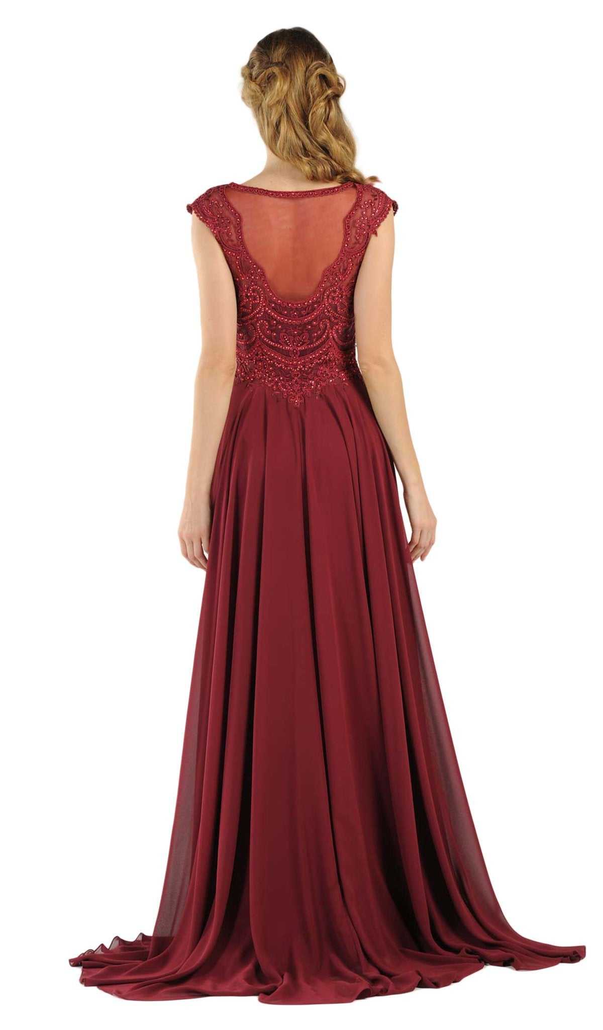 Poly USA, Poly USA - 8254 Cap Sleeve Embroidered Illusion Chiffon Gown