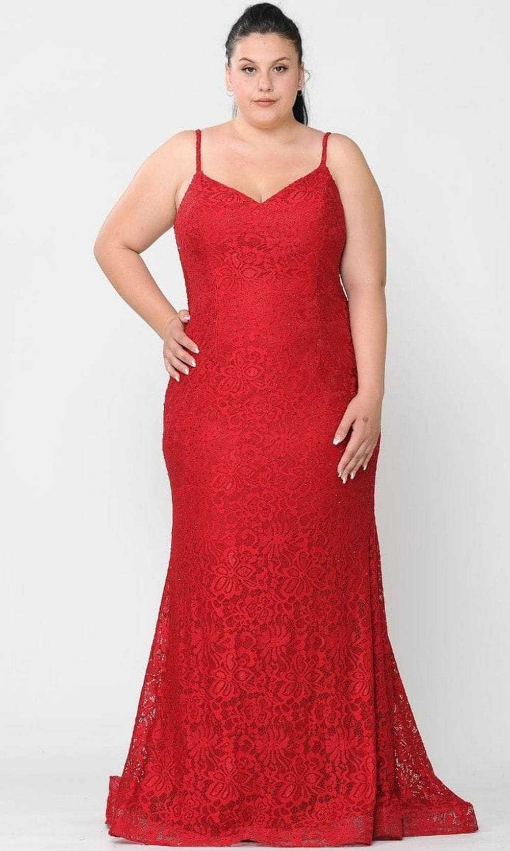 Poly USA, Poly USA W1090 - Beaded Lace Trumpet Evening Gown