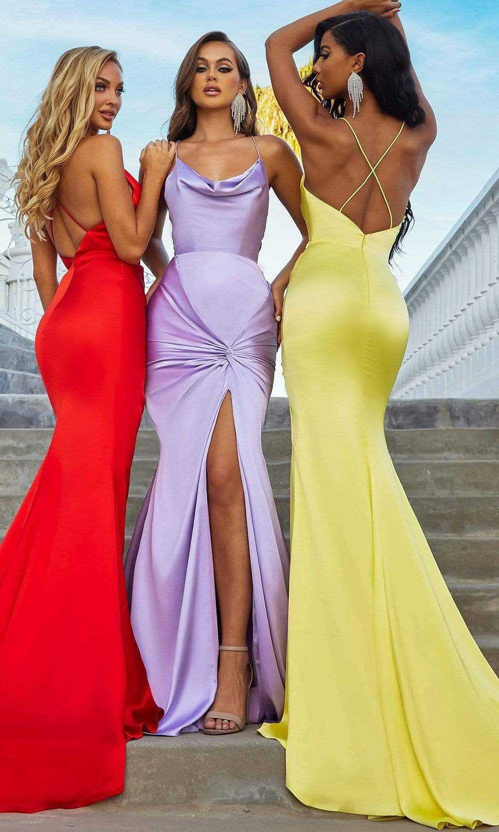 Portia and Scarlett, Portia and Scarlett - PS22385 Cowl Neckline Hight Slit Fitted Gown