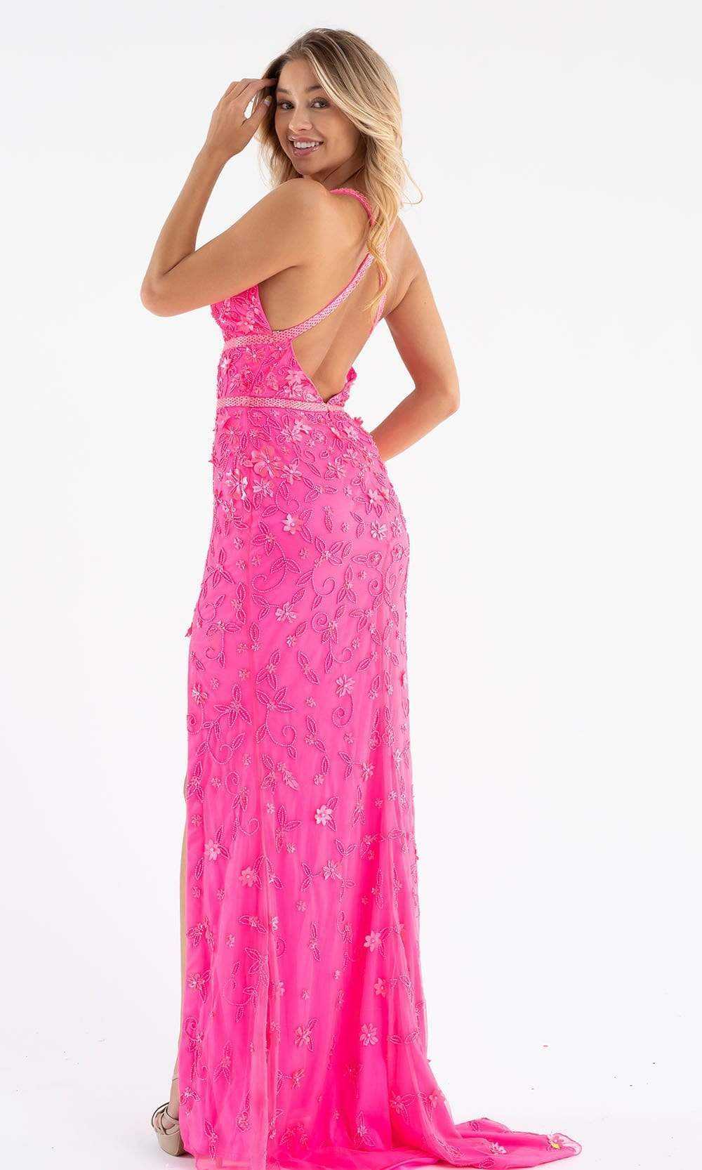 Primavera Couture, Primavera Couture - 3746 Vibrant Floral Beaded High Front Slit Gown